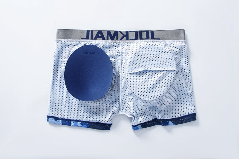 Men's Sexy Fashion Ice Silk Mesh Breathable Soft Comfortable Butt Lift Boxer Briefs Underwear Low Waist Camouflage Quick Dry