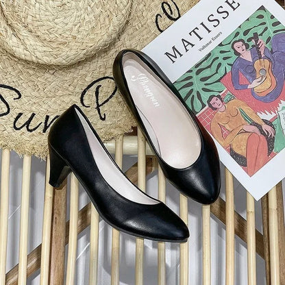 Work Professional Women's Shoes Shallow Mouth Work Stewardess Leather Hotel Employees High Heels Shoes Women