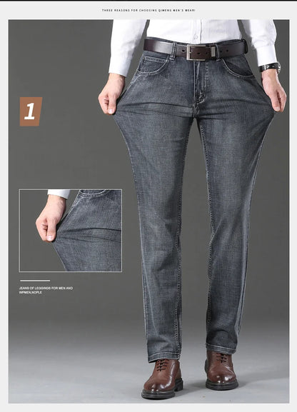 20234 Brand Men's Stretch Loose Straight Fit Jeans Men's Business Casual Denim Pants Brand New Style Trousers Mens Wear Grey