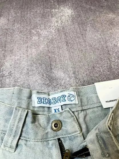 Straight Cotton Loose Embroidered Denim Shorts Men's American Retro Five Pants Summer Loose High Street Skater Pants Y2k Cargo