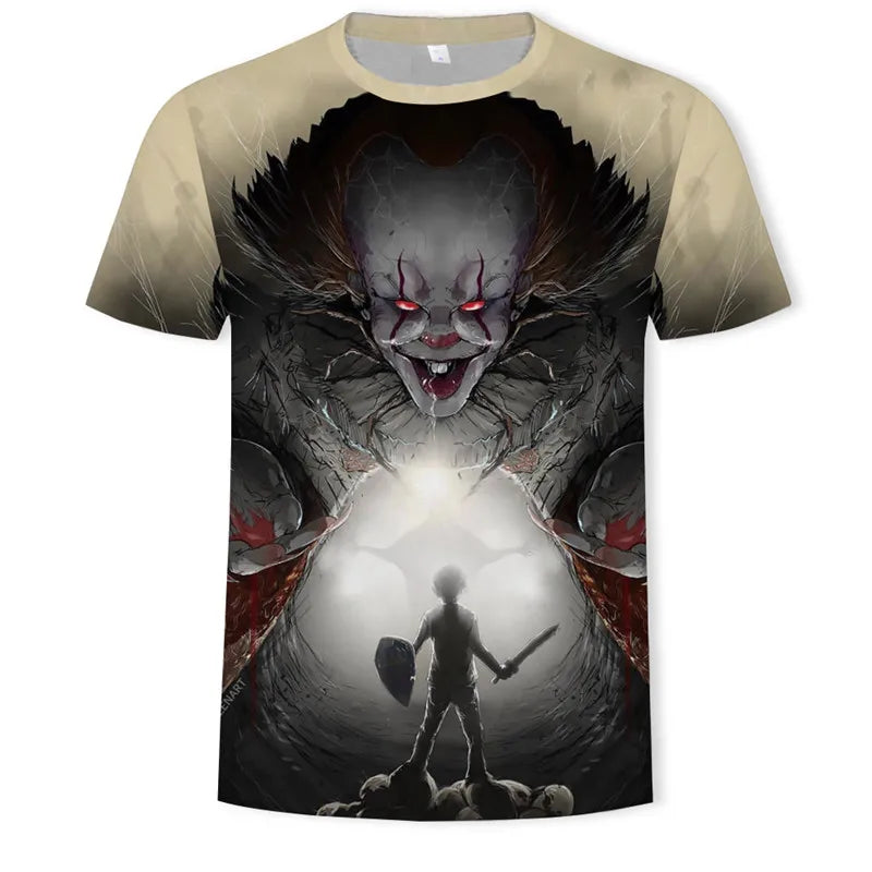 Summer New Men's Horror Clown Pattern T-Shirts Short Sleeve Streetwear Hip Hop 3D Printed Tops 6XL Large Size Loose Gothic Tees