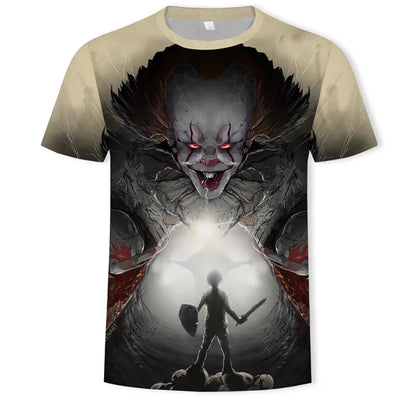 Summer New Men's Horror Clown Pattern T-Shirts Short Sleeve Streetwear Hip Hop 3D Printed Tops 6XL Large Size Loose Gothic Tees