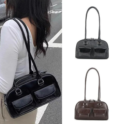 Lux Trendy Street Standoil Korea Designer Bowling Box Handbag for Women Boston Tote Bag PU Leather Bag Female Accessory