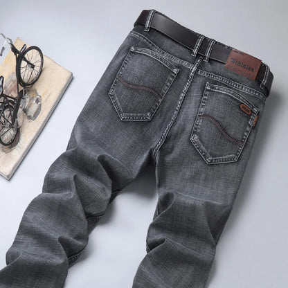 20234 Brand Men's Stretch Loose Straight Fit Jeans Men's Business Casual Denim Pants Brand New Style Trousers Mens Wear Grey