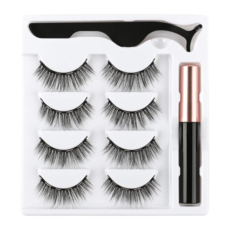 Magnetic Eyelashes Set 3/4/5/10 Pairs Natural Magnet False Eyelashes Makeup Kit Reusable Soft Mink Lashes Eyelash Extension Tool