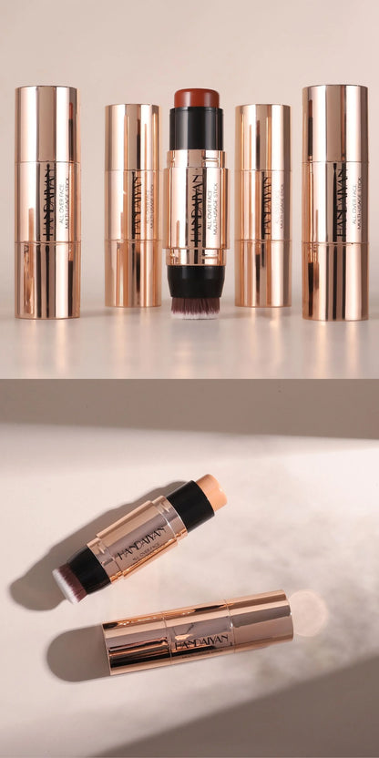 Double-headed Face Bronzer Highlighter Stick Concealer with Brush Face Contour Cream Moisturizing Natural 3D Nose Shadow Makeup