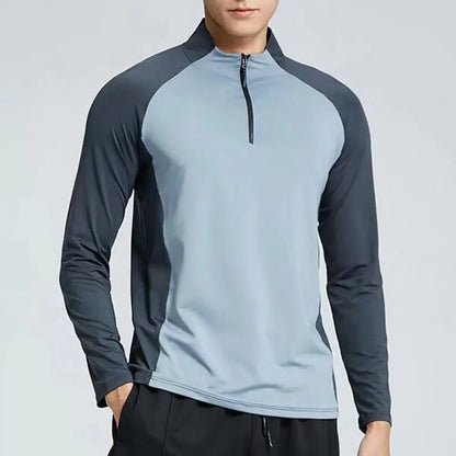 Men Slim Fit Track Top Men's Half Zipper Stand Collar Sports T-shirt with Long Sleeves for Running Fitness Training Breathable