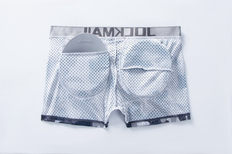 Men's Sexy Fashion Ice Silk Mesh Breathable Soft Comfortable Butt Lift Boxer Briefs Underwear Low Waist Camouflage Quick Dry