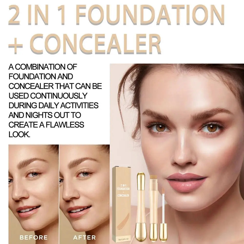 Double-headed Facial 2 in 1 foundation and concealer Moisturizing Foundation Brightening Contouring Highlighter Stick