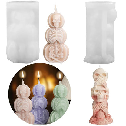 3D Halloween Skeleton Shape Candle Mold Creative Silicone Skull Man Soap Mold Triple Pumpkin Skull Mold DIY Craft Resin Tools