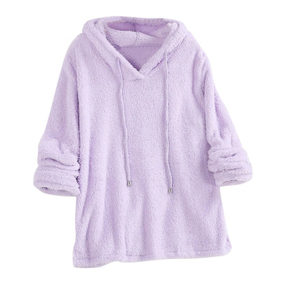 Long Sleeve Plush Hoodies Large Size 2xl Womens Casual Solid Hooded Sweatshirts Tops Cotton Sweatshirt Sudaderas De Mujeres