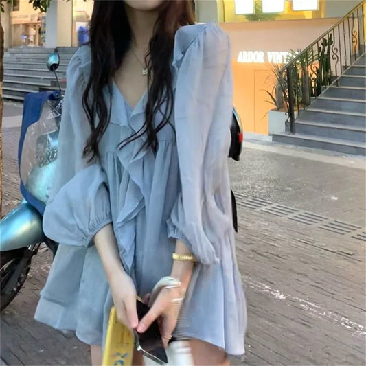 Blouse Women Elegant Ruffles Casual Solid New Chiffon Fashion Two-piece Daily Design Popular Basic Soft Tops Sweet Lady Shirts