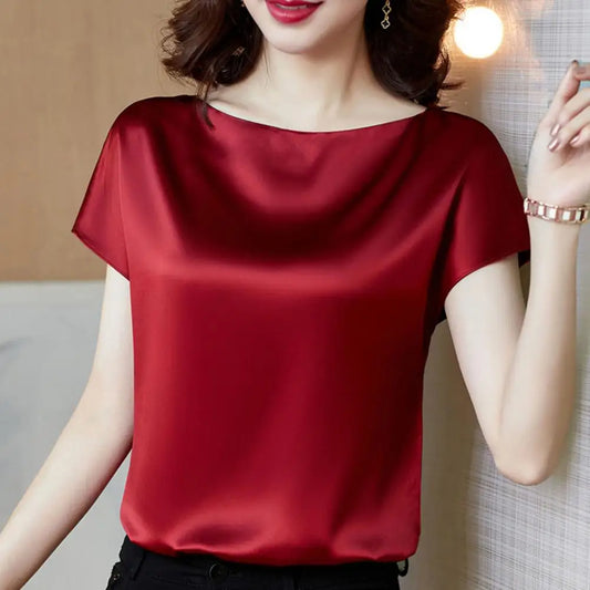 O Neck Lady T-shirt Blouse Spring Women Casual Solid Color Short Sleeve Blouses Shirts Loose Pullover Tunic Blusas Women Clothes