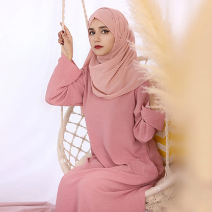 2025 Fashion Simple Muslim Dress Solid Abaya Arab Turkey Dubai Kaftan Modest Long Sleeve Maxi Dress Islamic Clothing LR593