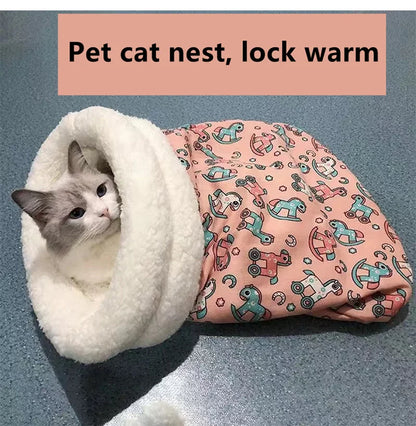 Winter Warm Cat Sleeping Bag Soft Cozy Pet Quilt Bed for Small Dogs Cats Thicken Semi Closed Kitten Puppy Nest Pet Supplies