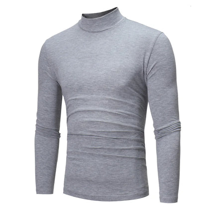 Fashion Men's Casual Slim Fit Basic Turtleneck Cotton T-Shirt High Collar Pullover Male Autumn Spring Thin Tops Basic Bottoming