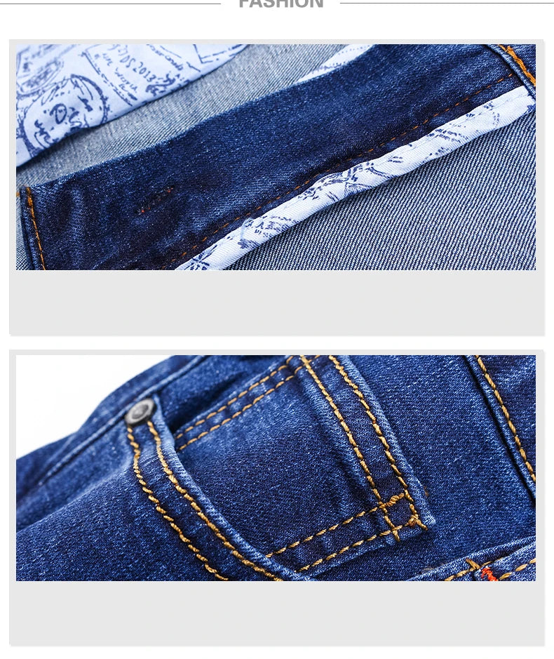 Business Men's Jeans Casual Straight Stretch Fashion Classic Blue Black Work Denim Trousers Male Brand Clothing
