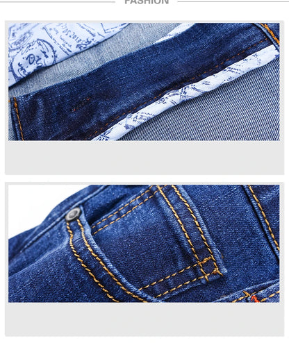 Business Men's Jeans Casual Straight Stretch Fashion Classic Blue Black Work Denim Trousers Male Brand Clothing