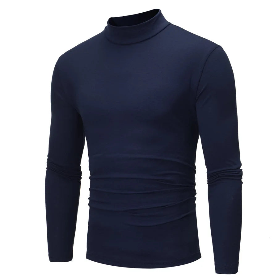 Fashion Men's Casual Slim Fit Basic Turtleneck Cotton T-Shirt High Collar Pullover Male Autumn Spring Thin Tops Basic Bottoming