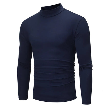 Fashion Men's Casual Slim Fit Basic Turtleneck Cotton T-Shirt High Collar Pullover Male Autumn Spring Thin Tops Basic Bottoming
