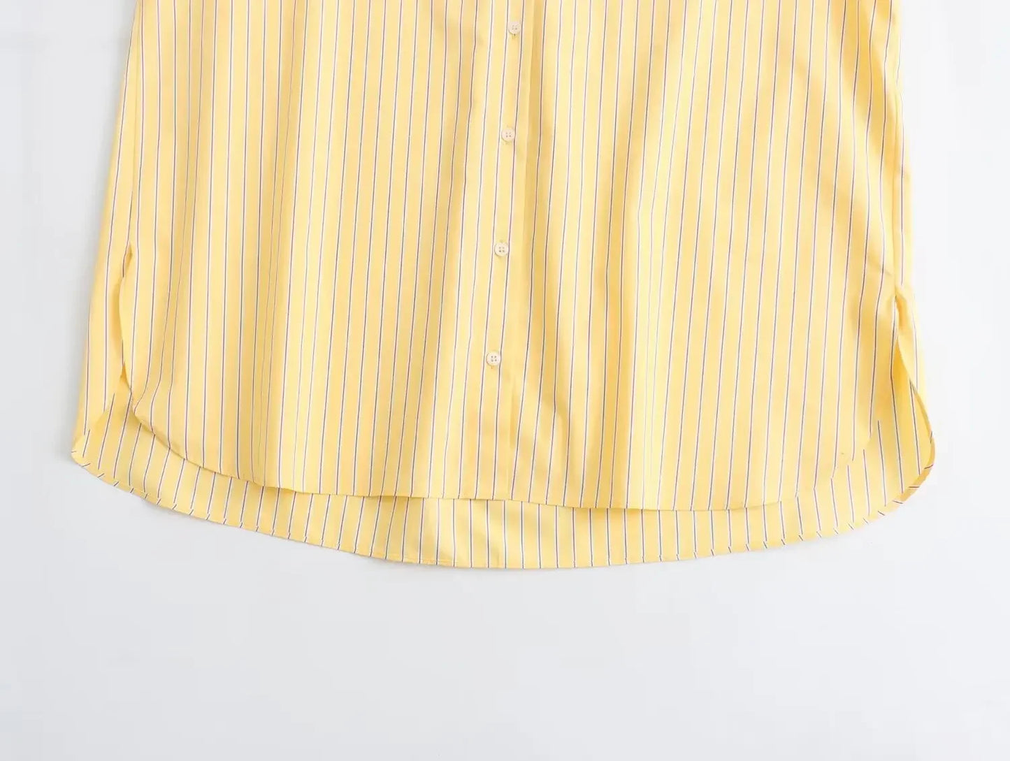 TRAF 2024 Spring New Product Women's Casual Loose Lapel Long sleeved Yellow Striped Poplin Single breasted Shirt