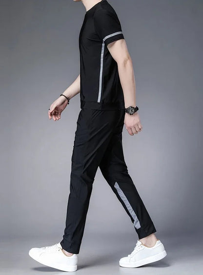Tracksuit Sportswear Pants Sets Grey Men's Clothing Jogging T Shirt Man No Logo Sports Suits Fashion Top Summer Regular Fit Slim