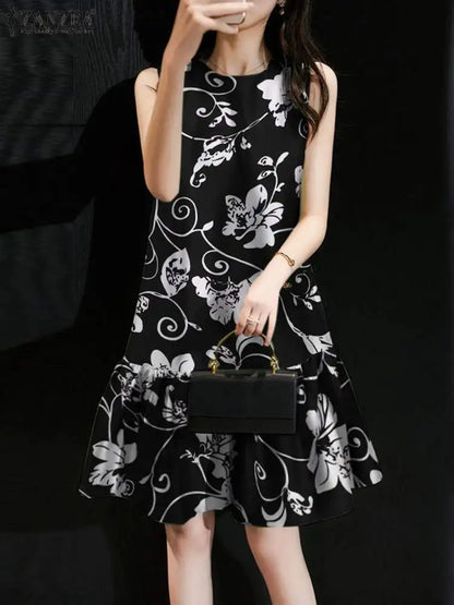 Women Summer Holiday Beach Sundress 2024 ZANZEA Stylish Floral Printed Bohemian Sleeveless Ruffle Hem Dress Casual Party Vestido