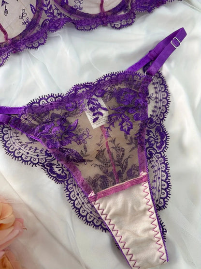 Ellolace Fancy Lingerie Lace Embroidery Fairy Seamless Tulle Underwear See Through Exotic Sets Floral Beautiful Bilizna Set