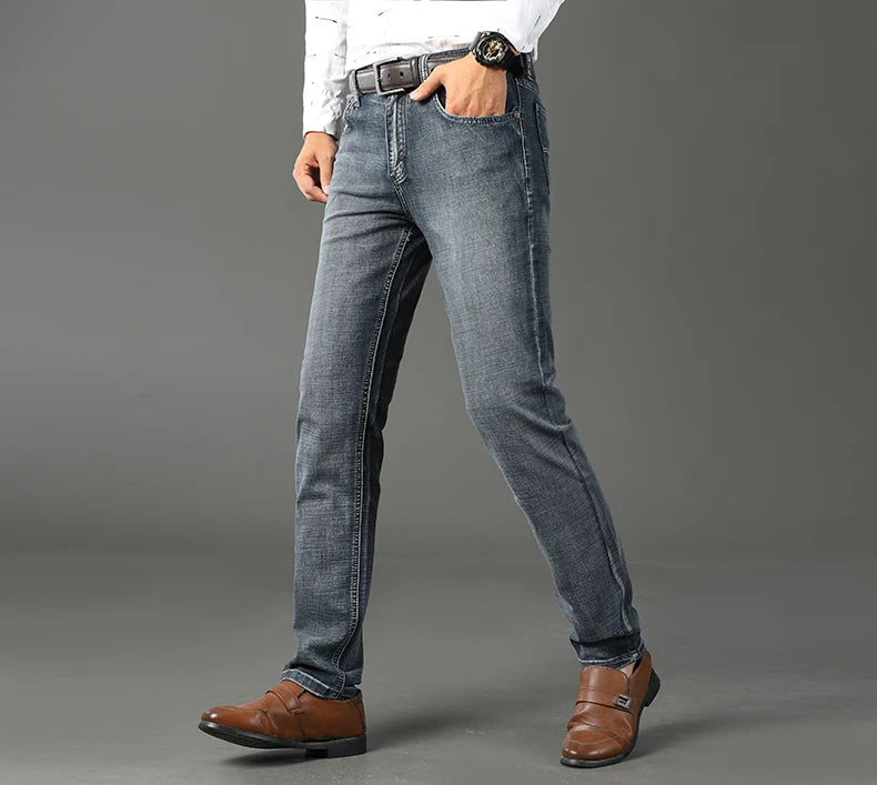 2024 Wthinlee Men's Casual Fashion New Elastic Jeans Pants Work Jeans Classic Men's Fashion Brand Versatile Clothing Blue Black