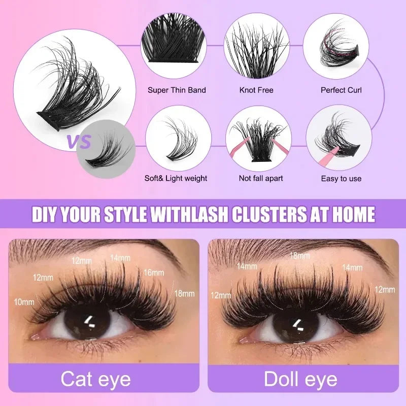 Large Capacity DIY 30 40 50 60 80 D Mix False Individual Lashes Kit  Bond and Seal Tweezers Comb Set Wispy Soft Thick Fake Lash