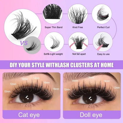 Large Capacity DIY 30 40 50 60 80 D Mix False Individual Lashes Kit  Bond and Seal Tweezers Comb Set Wispy Soft Thick Fake Lash