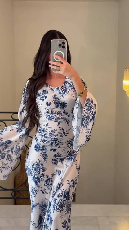 Abaya Muslim Women Flower Print Dress Dubai Long Robe Arabic Vestidos Morocco Kaftan Abayas Eid Ramadan Modest Dresses Jalabiya