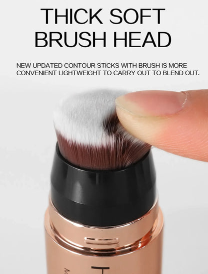 Double-headed Face Bronzer Highlighter Stick Concealer with Brush Face Contour Cream Moisturizing Natural 3D Nose Shadow Makeup