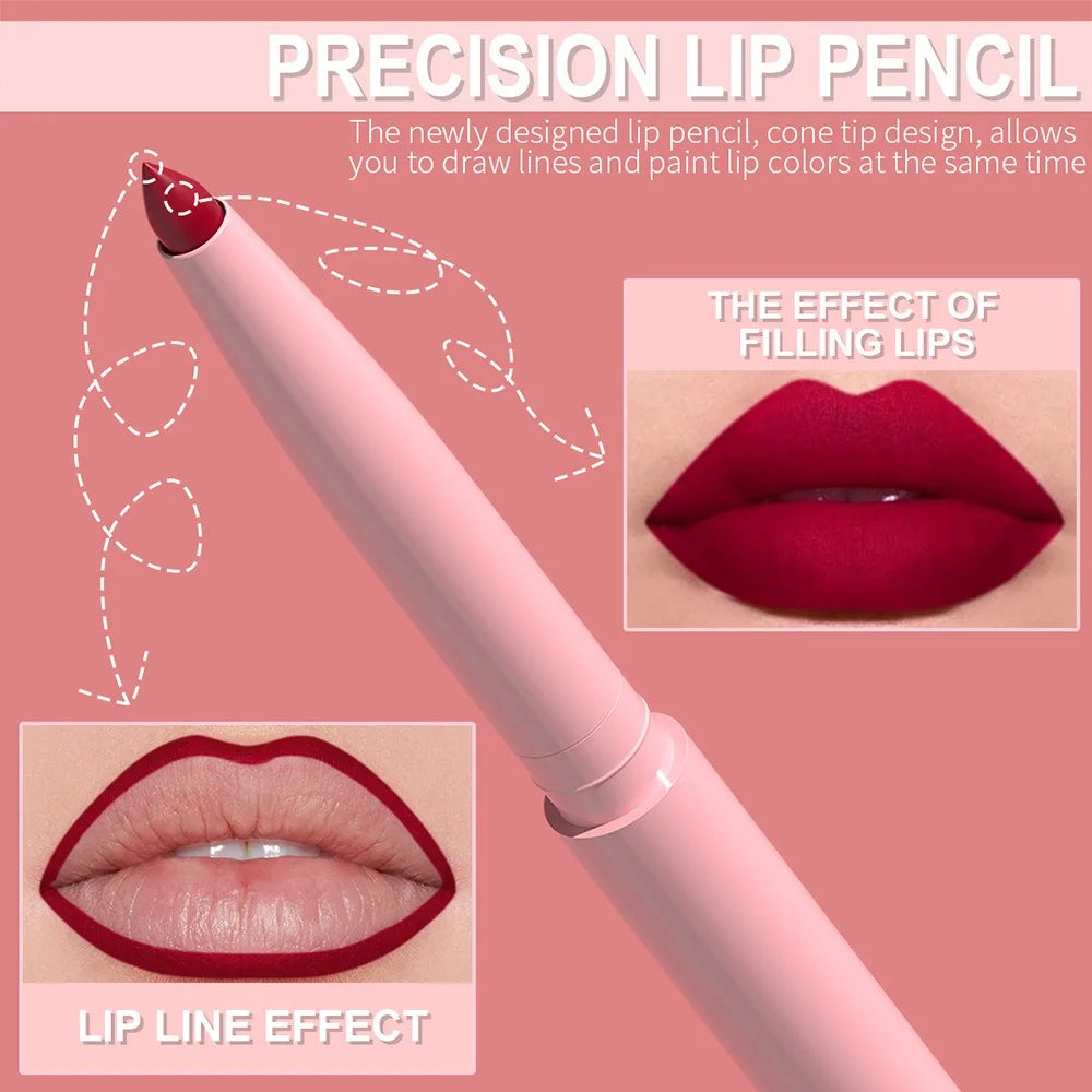 6PC Velvet Matte Lipstick Pen Nude Brown Lip Liner Pencil Kit Smooth Rose Red Pigment Waterproof Long Lasting Dye Cheek Lip Tint