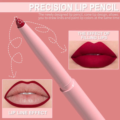 6PC Velvet Matte Lipstick Pen Nude Brown Lip Liner Pencil Kit Smooth Rose Red Pigment Waterproof Long Lasting Dye Cheek Lip Tint