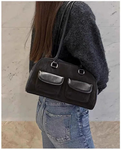 Lux Trendy Street Standoil Korea Designer Bowling Box Handbag for Women Boston Tote Bag PU Leather Bag Female Accessory