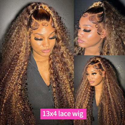 200 Density 30 Inch Highlight Honey Brown Curly  Lace Front Human Hair Wigs 13x4 13x6 Ombre Color Deep Water Wave Frontal Wigs