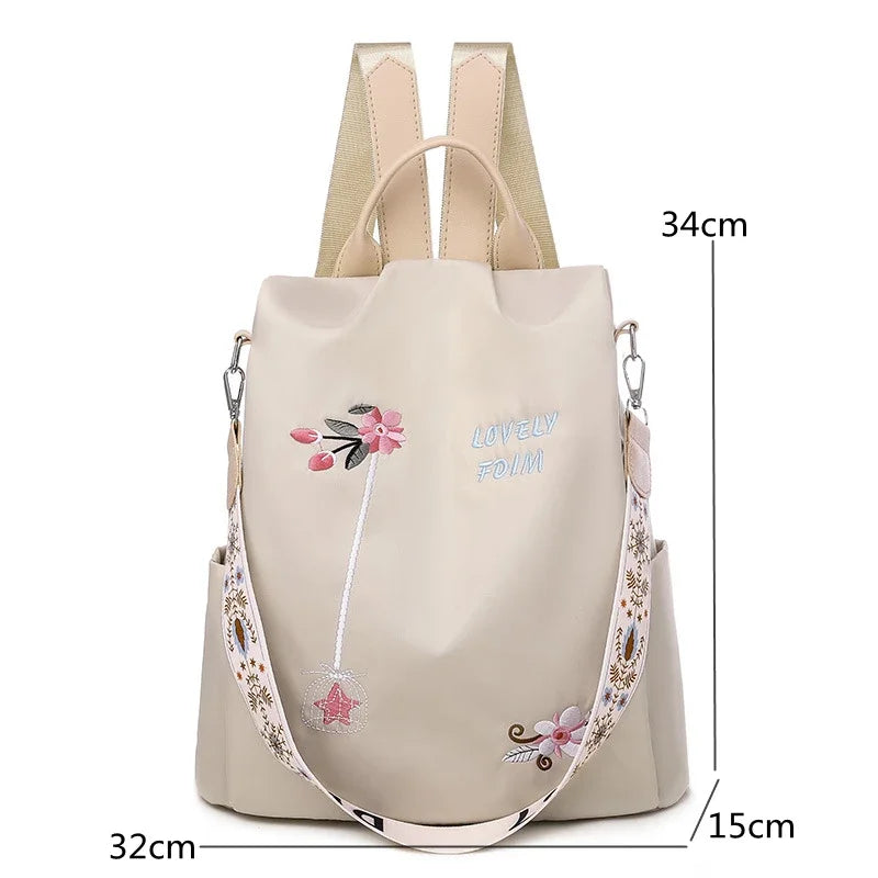 Waterproof Oxford Embroidery Women Backpack Fashion Anti-theft Large Capacity Female Travel Casual Backpacks School Laptop Bag