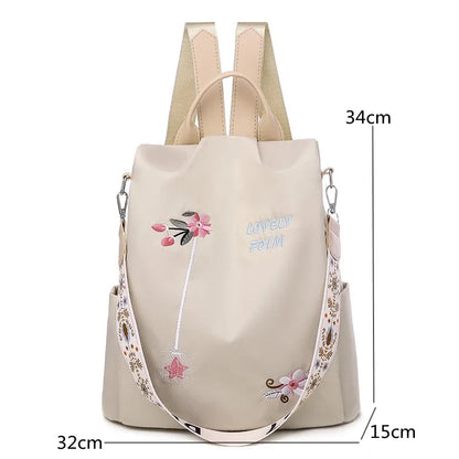 Waterproof Oxford Embroidery Women Backpack Fashion Anti-theft Large Capacity Female Travel Casual Backpacks School Laptop Bag