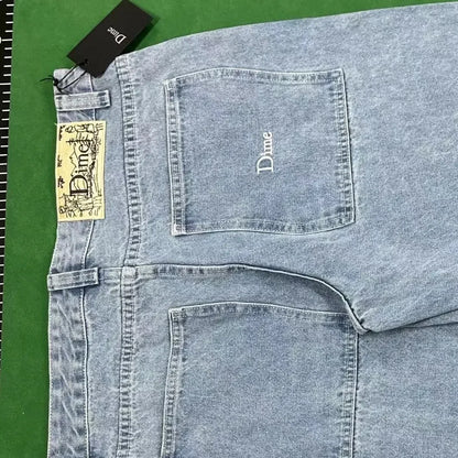 Straight Cotton Loose Embroidered Denim Shorts Men's American Retro Five Pants Summer Loose High Street Skater Pants Y2k Cargo