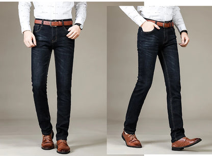 Business Men's Jeans Casual Straight Stretch Fashion Classic Blue Black Work Denim Trousers Male Brand Clothing