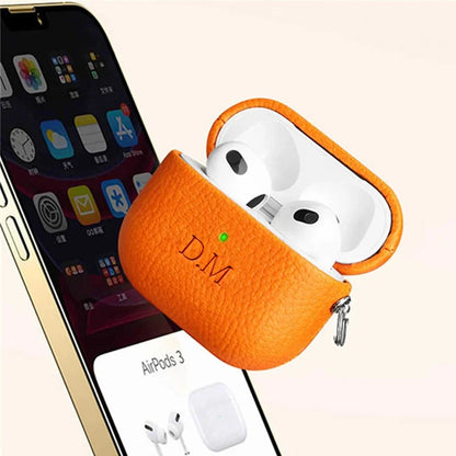 Luxury Lychee Skin Earphone Case For Airpods 3 Pro 2 1 Colorless Name Letters Personalized Customized Protective Cover Case