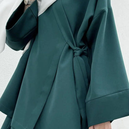 Eid Muslim Suit Modest Two Piece Women Lace Up Top Skirt Outfits Ramadan Morocco Dubai Abayas Ensemble Islam Arab Jalabiya