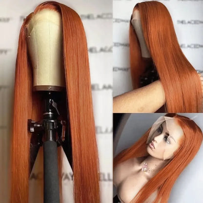 Ginger Orange Color Long Straight Hair 13*4 Lace Front Wigs Copper Red Hair Glueless Pre Plucked Synthetic Lace Front Wigs