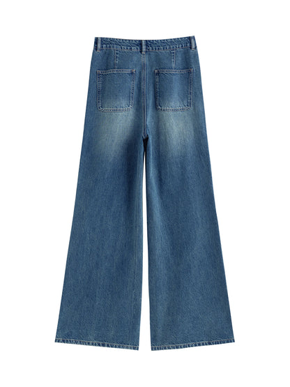 ZIQIAO Retro Solid Wide-leg Pants Versatile Casual Flared Jeans For Women 2024 New Mopping Long Pants 24ZQ93011