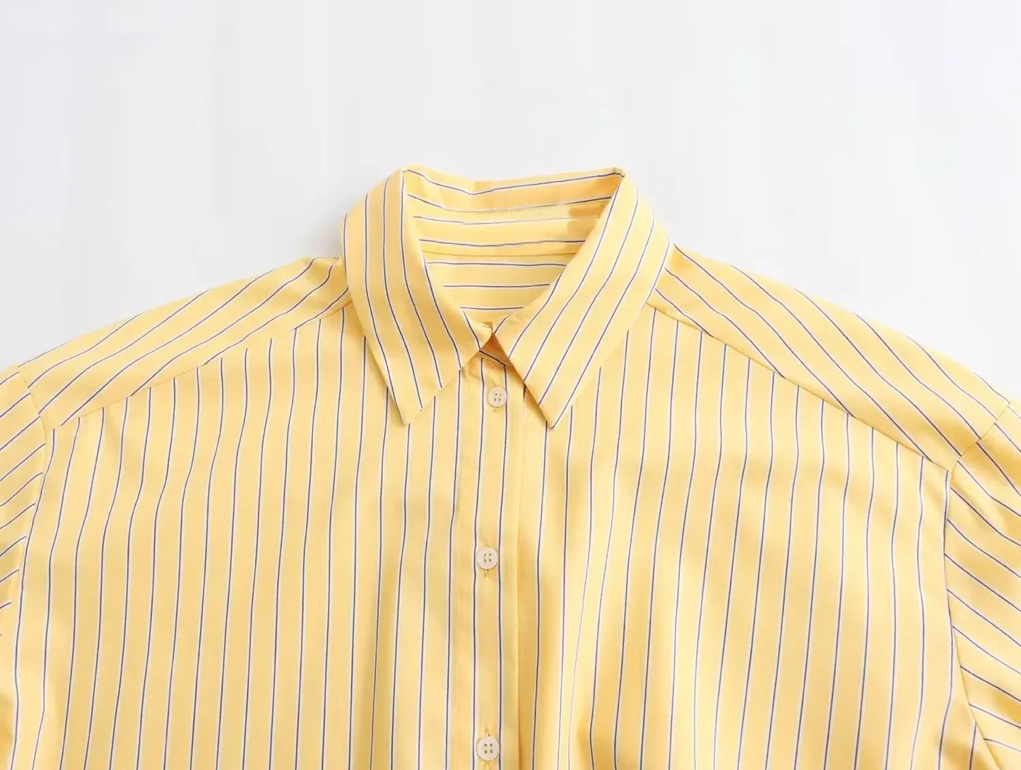 TRAF 2024 Spring New Product Women's Casual Loose Lapel Long sleeved Yellow Striped Poplin Single breasted Shirt