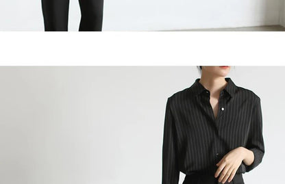 MEXZT Vintage Black Striped Shirts Women Office Long Sleeve Loose Casual Blouses Lady Korean Fashion Elegant Chic All Match Tops