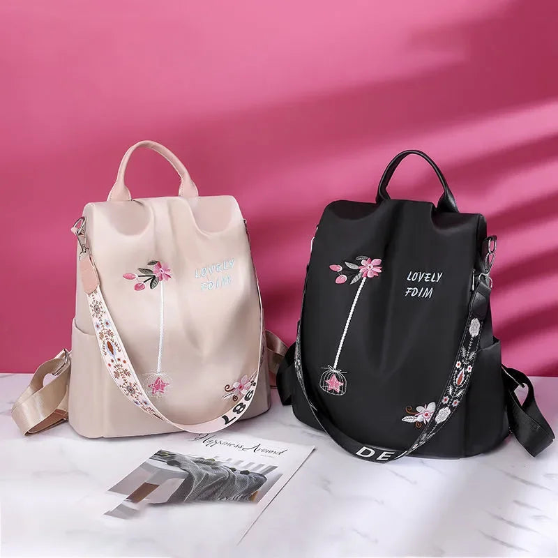 Waterproof Oxford Embroidery Women Backpack Fashion Anti-theft Large Capacity Female Travel Casual Backpacks School Laptop Bag