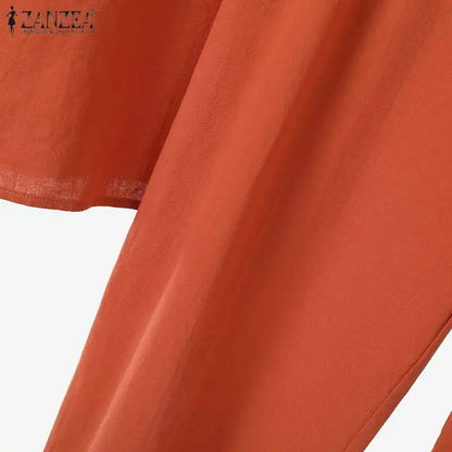 ZANZEA Elegant Summer Matching Sets Women Fashion Puff Sleeve Pant Sets 2PCS Solid OL Work Trousers Suits Tracksuit 2023