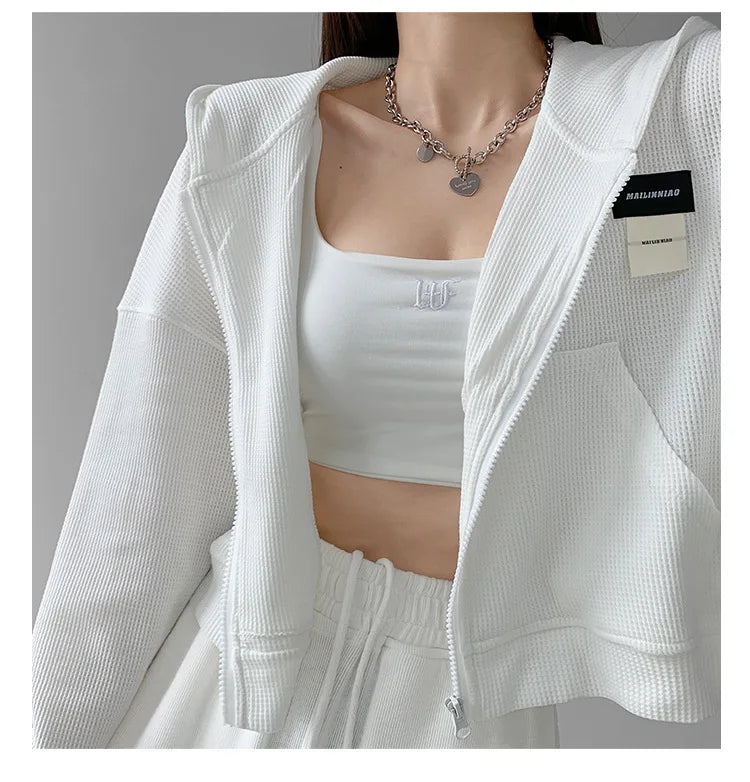 Harajuku Women Sweatshirts Korean Fashion Sportswear Female Zip Up Hoodies Vintage Streetwear Basic Casual Cropped Top Autumn